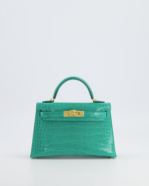*SUPER RARE* Hermès Mini Kelly II 20 Bag in Vert Jade Alligator Mississippiensis Leather with Gold Hardware