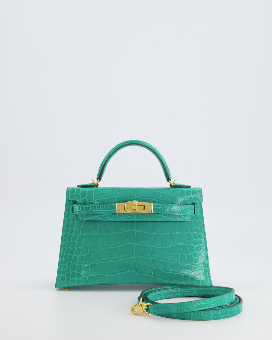 *SUPER RARE* Hermès Mini Kelly II 20 Bag in Vert Jade Alligator Mississippiensis Leather with Gold Hardware