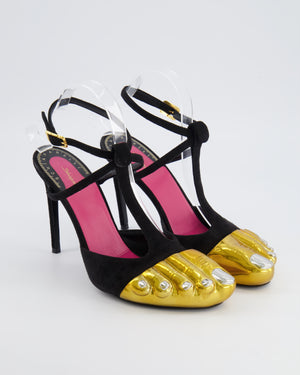Schiaparelli Black Suede Trompe-L'œil Mules with Gold Metallic Toe Design Size EU 37.5 RRP £3,100