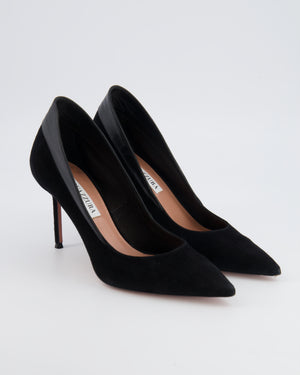 Aquazzura Black Suede 85mm Guanto Pointed Toe Pump Size EU 37.5