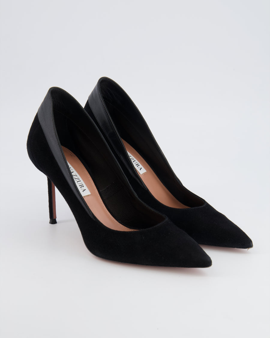 Aquazzura Black Suede 85mm Guanto Pointed Toe Pump Size EU 37.5