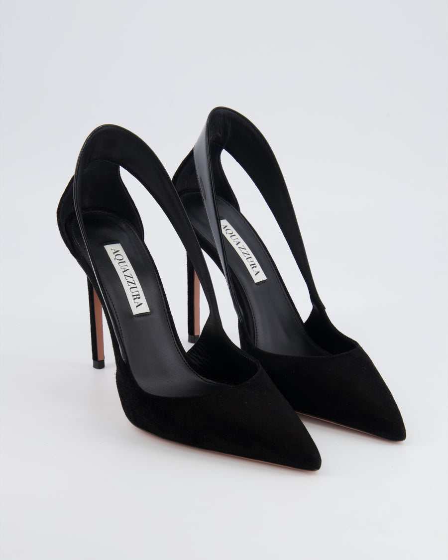Aquazzura Black Suede Dangerous Liaisons 105 Pumps with Cut-Out Design Size EU 37.5