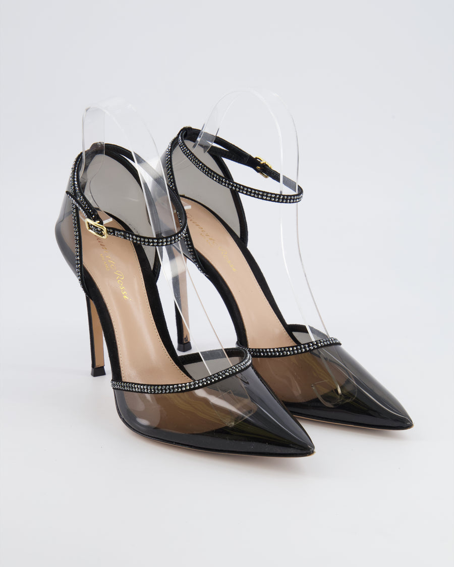 Gianvito Rossi Black Transparent Crystal Embellished Sabin 105 Pumps Size EU 38