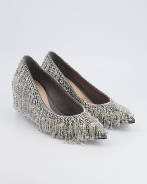 Gucci Silver Satin Pumps with Beaded Fringe Details Size EU 37.5