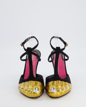 Schiaparelli Black Suede Trompe-L'œil Mules with Gold Metallic Toe Design Size EU 37.5 RRP £3,100