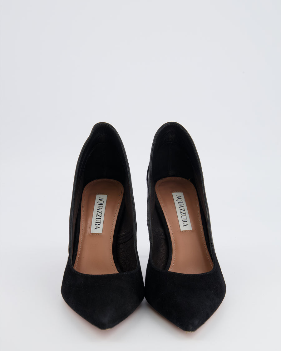 Aquazzura Black Suede 85mm Guanto Pointed Toe Pump Size EU 37.5