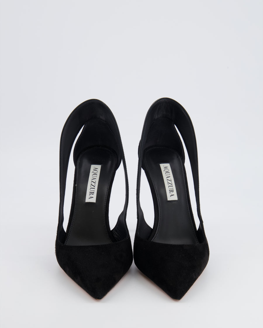 Aquazzura Black Suede Dangerous Liaisons 105 Pumps with Cut-Out Design Size EU 37.5