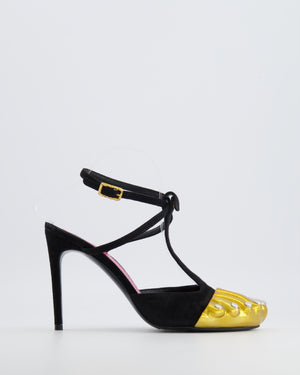 Schiaparelli Black Suede Trompe-L'œil Mules with Gold Metallic Toe Design Size EU 37.5 RRP £3,100