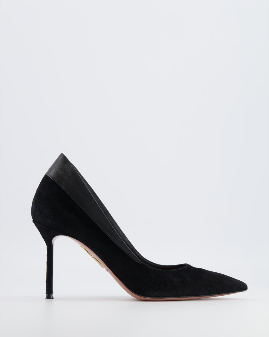 Aquazzura Black Suede 85mm Guanto Pointed Toe Pump Size EU 37.5