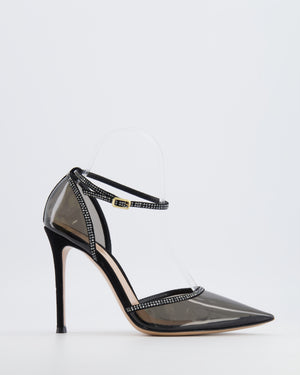 Gianvito Rossi Black Transparent Crystal Embellished Sabin 105 Pumps Size EU 38
