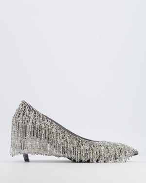 Gucci Silver Satin Pumps with Beaded Fringe Details Size EU 37.5