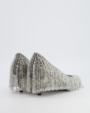 Gucci Silver Satin Pumps with Beaded Fringe Details Size EU 37.5