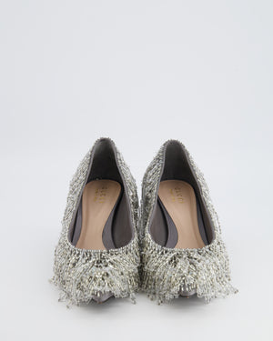 Gucci Silver Satin Pumps with Beaded Fringe Details Size EU 37.5