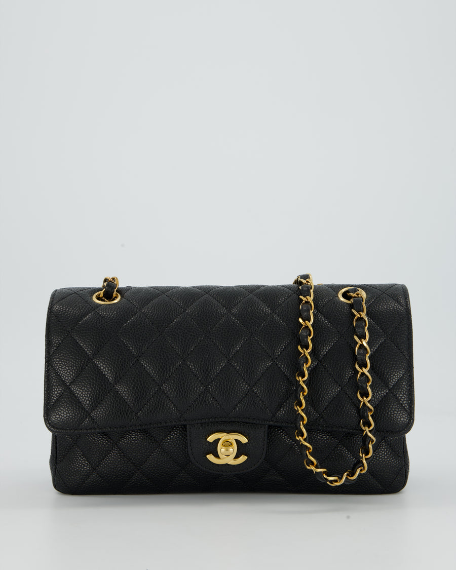 Chanel Black Classic Medium Double Flap Bag in Caviar Leather with Gold Hardware