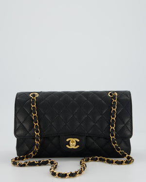 Chanel Black Classic Medium Double Flap Bag in Caviar Leather with Gold Hardware