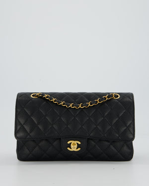 Chanel Black Classic Medium Double Flap Bag in Caviar Leather with Gold Hardware
