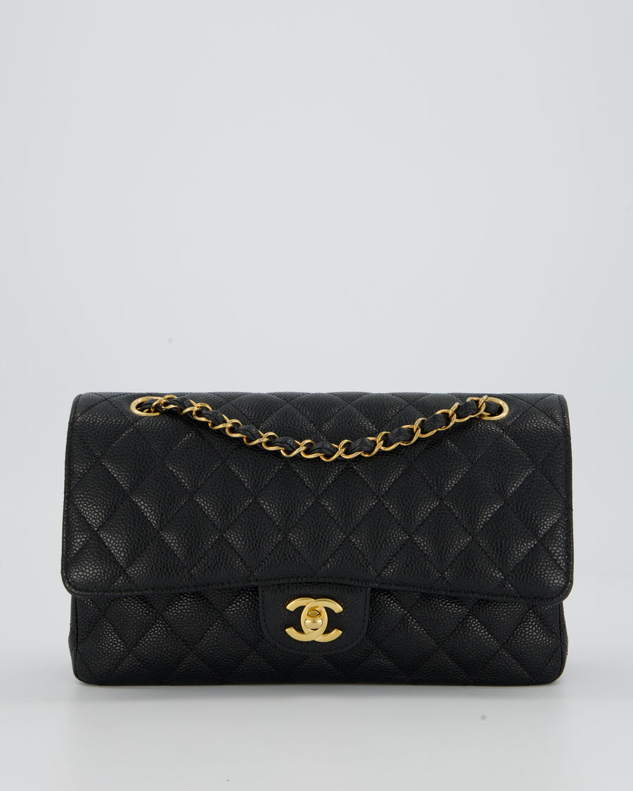 Chanel Black Classic Medium Double Flap Bag in Caviar Leather with Gold Hardware