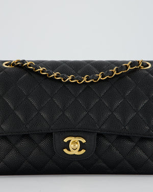 Chanel Black Classic Medium Double Flap Bag in Caviar Leather with Gold Hardware