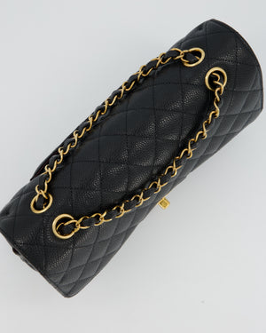 Chanel Black Classic Medium Double Flap Bag in Caviar Leather with Gold Hardware