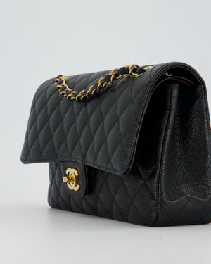 Chanel Black Classic Medium Double Flap Bag in Caviar Leather with Gold Hardware