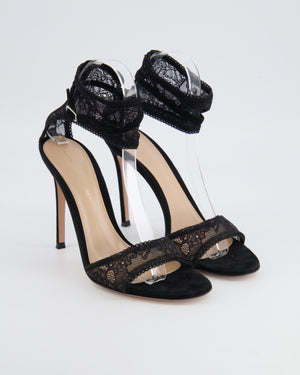 Gianvito Rossi Isabella Black Suede and Lace Heeled Sandals Size EU 39 RRP £985