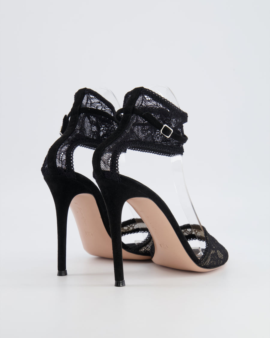 Gianvito Rossi Isabella Black Suede and Lace Heeled Sandals Size EU 39 RRP £985