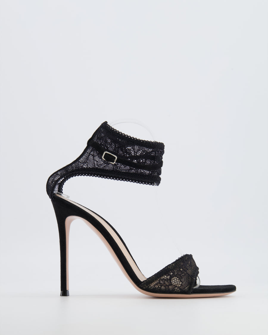 Gianvito Rossi Isabella Black Suede and Lace Heeled Sandals Size EU 39 RRP £985
