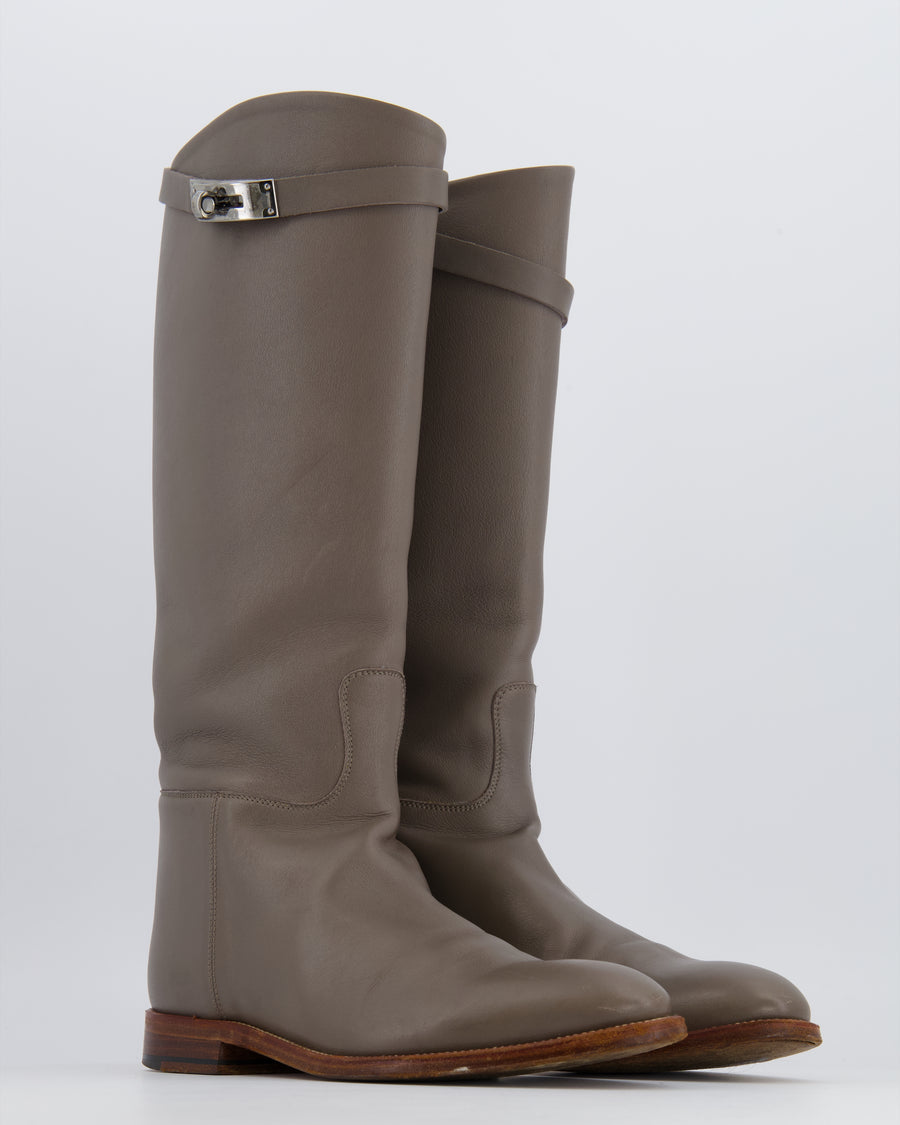 Hermès Jumping Knee High Boots in Etoupe Calfskin Leather Size EU 38.5 RRP £2,440