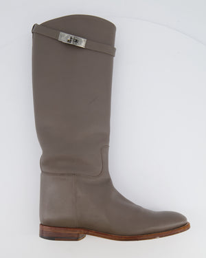 Hermès Jumping Knee High Boots in Etoupe Calfskin Leather Size EU 38.5 RRP £2,440