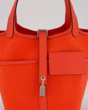 Hermès Picotin 18 Lock Cargo Bag in Orange Field Toile Goeland and Swift Leather with Palladium Hardware