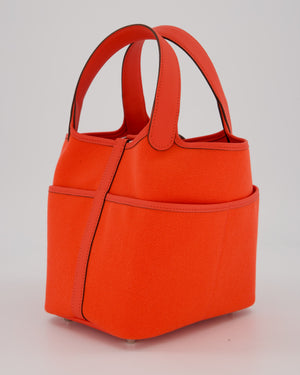 Hermès Picotin 18 Lock Cargo Bag in Orange Field Toile Goeland and Swift Leather with Palladium Hardware