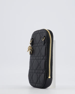Christian Dior Black Quilted Call'in Phone Holder with Champagne Gold Hardware RRP £1,100