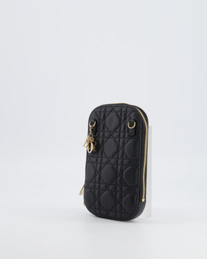 Christian Dior Black Quilted Call'in Phone Holder with Champagne Gold Hardware RRP £1,100