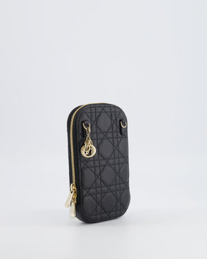 Christian Dior Black Quilted Call'in Phone Holder with Champagne Gold Hardware RRP £1,100