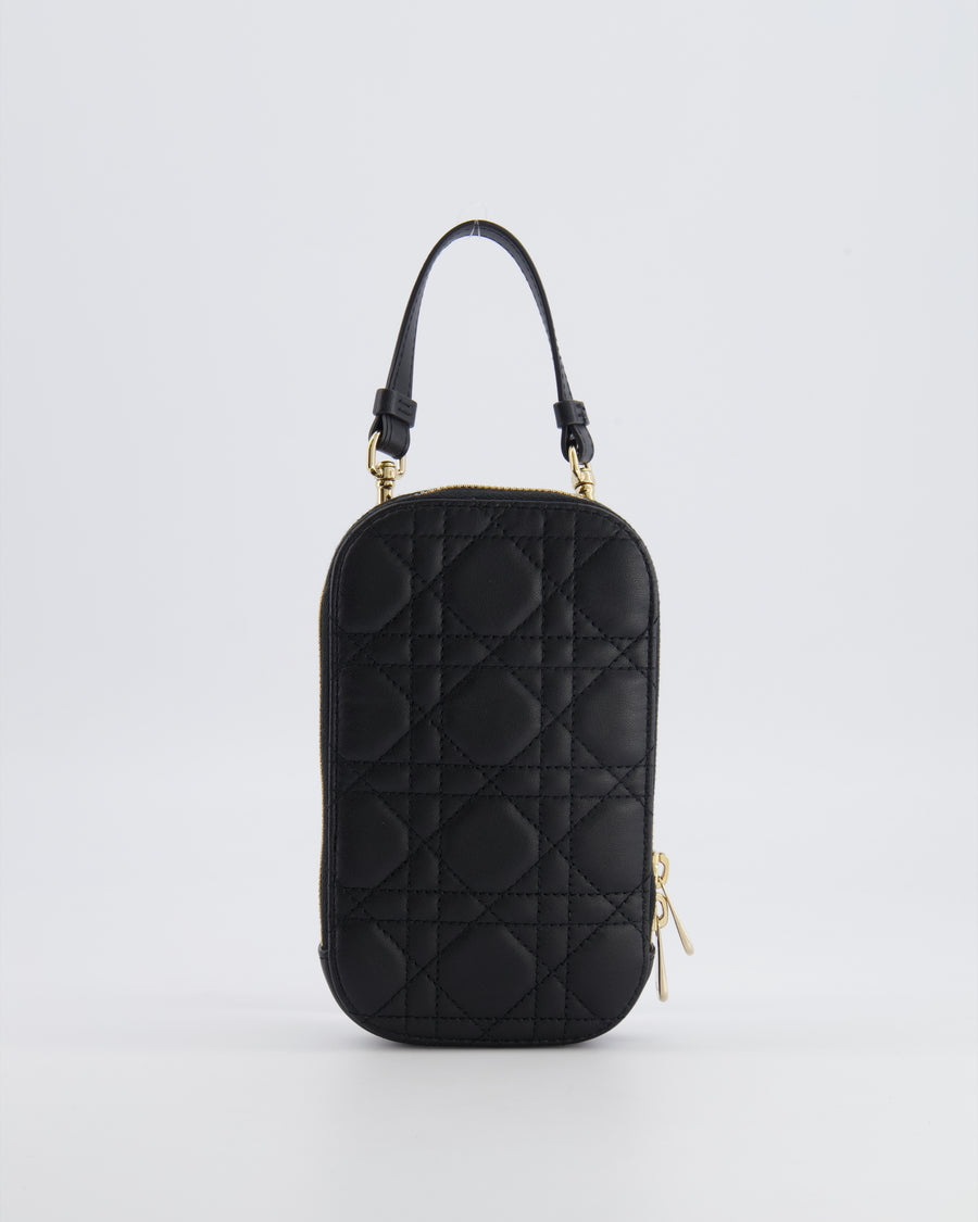 Christian Dior Black Quilted Call'in Phone Holder with Champagne Gold Hardware RRP £1,100