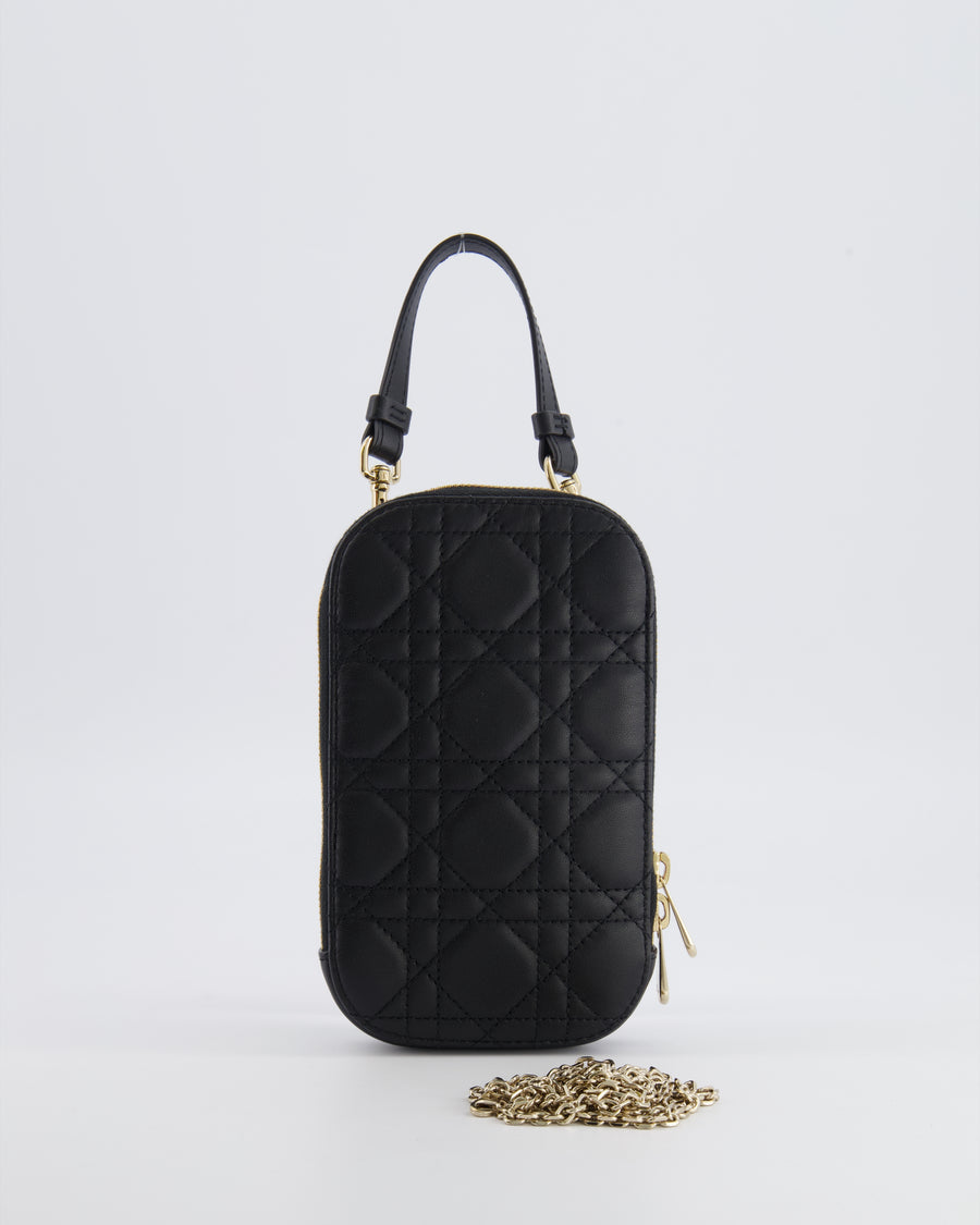 Christian Dior Black Quilted Call'in Phone Holder with Champagne Gold Hardware RRP £1,100
