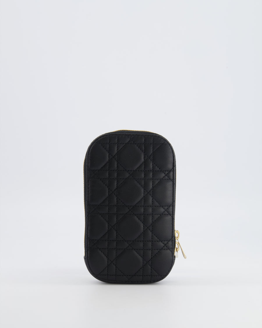 Christian Dior Black Quilted Call'in Phone Holder with Champagne Gold Hardware RRP £1,100