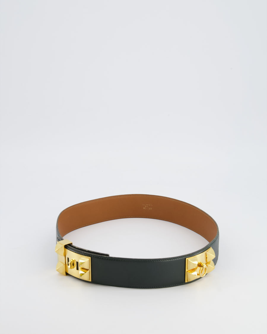 Hermès Dark Green Collier de Chien Leather Belt with Gold Hardware Size 75 RRP £2,570