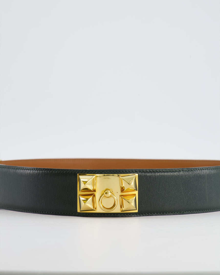 Hermès Dark Green Collier de Chien Leather Belt with Gold Hardware Size 75 RRP £2,570