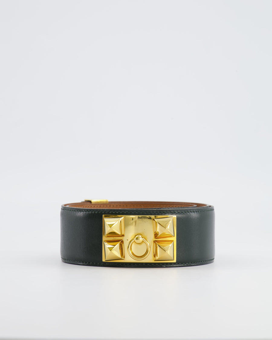Hermès Dark Green Collier de Chien Leather Belt with Gold Hardware Size 75 RRP £2,570