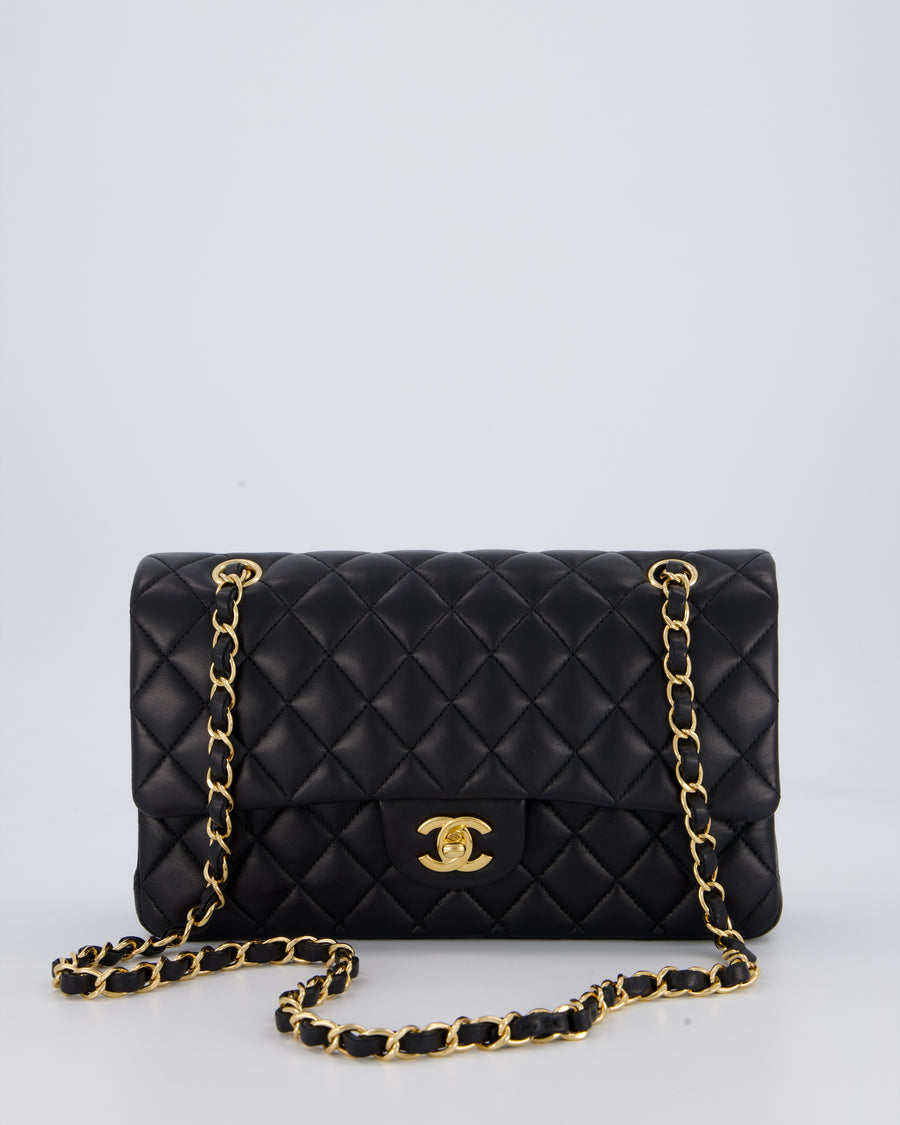 Chanel Black Medium Classic Double Flap Bag in Lambskin Leather with Gold Hardware
