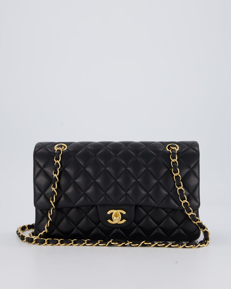 Chanel Black Medium Classic Double Flap Bag in Lambskin Leather with Gold Hardware