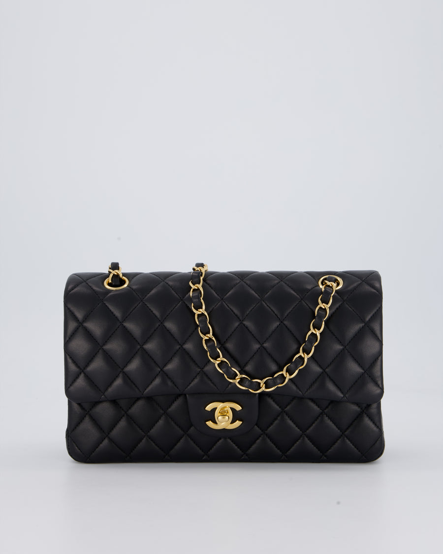 Chanel Black Medium Classic Double Flap Bag in Lambskin Leather with Gold Hardware