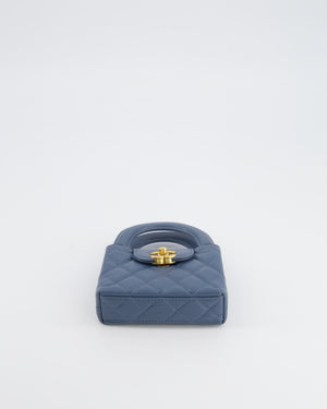 Chanel Slate Blue Nano Kelly Shopping Bag in Aged Lambskin Leather with Brushed Gold Hardware
