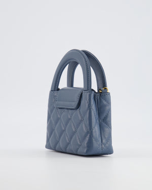 Chanel Slate Blue Nano Kelly Shopping Bag in Aged Lambskin Leather with Brushed Gold Hardware