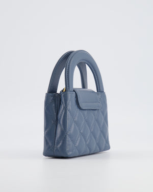 Chanel Slate Blue Nano Kelly Shopping Bag in Aged Lambskin Leather with Brushed Gold Hardware
