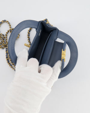Chanel Slate Blue Nano Kelly Shopping Bag in Aged Lambskin Leather with Brushed Gold Hardware