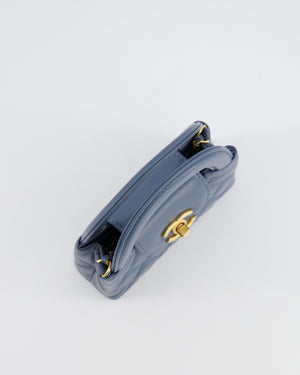 Chanel Slate Blue Nano Kelly Shopping Bag in Aged Lambskin Leather with Brushed Gold Hardware