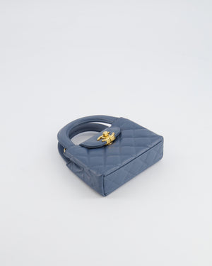 Chanel Slate Blue Nano Kelly Shopping Bag in Aged Lambskin Leather with Brushed Gold Hardware