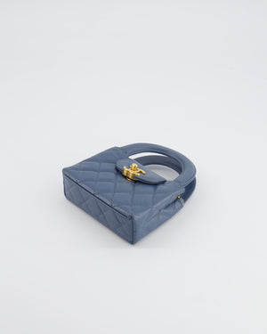 Chanel Slate Blue Nano Kelly Shopping Bag in Aged Lambskin Leather with Brushed Gold Hardware
